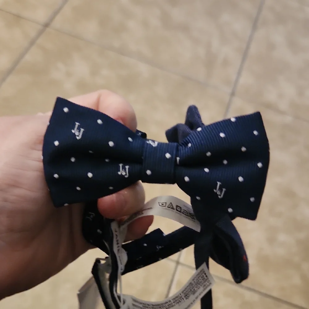 Janie and Jack Navy Bow Tie with White Dots and Solid Blue